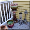L06. Jardiniere on stand ad bird feeders. 